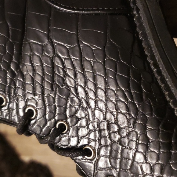 MISS LOLA MARTINEZ BLACK LEATHER EMBOSSED CHUNKY COMBAT BOOT SZ 6 - Picture 6 of 12